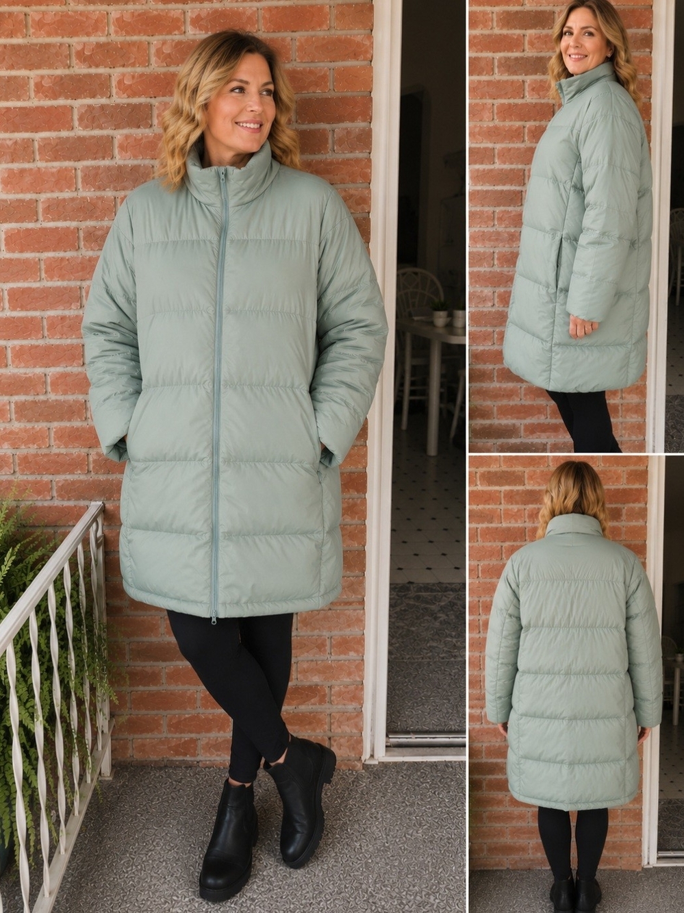 J. Jill Down Puffer Midi Quilted Coat Winter Sage-Green 3X Warm
